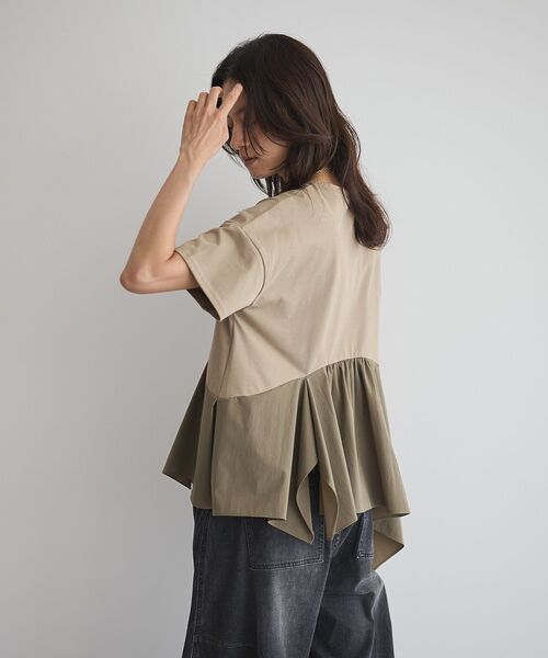 GARAGE OF GOOD CLOTHING（ガレージオブグッドクロージング）の「異素材MIXアシメドレーププルオーバー（Tシャツ/カットソー・レディース・カーキ/ブラック/ライトグレー・FREE）」の7枚目の写真