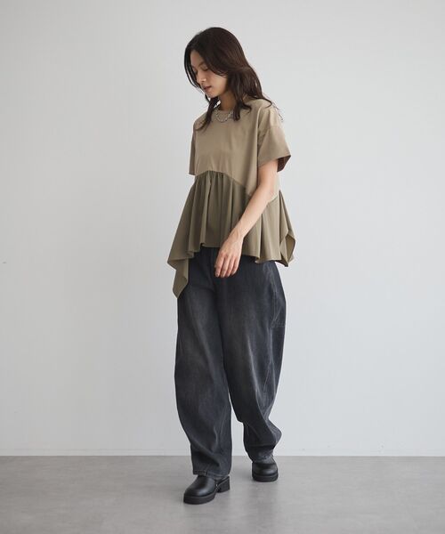 GARAGE OF GOOD CLOTHING（ガレージオブグッドクロージング）の「異素材MIXアシメドレーププルオーバー（Tシャツ/カットソー・レディース・カーキ/ブラック/ライトグレー・FREE）」の10枚目の写真