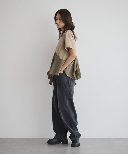 GARAGE OF GOOD CLOTHING（ガレージオブグッドクロージング）の「異素材MIXアシメドレーププルオーバー（Tシャツ/カットソー・レディース・カーキ/ブラック/ライトグレー・FREE）」の11枚目の写真