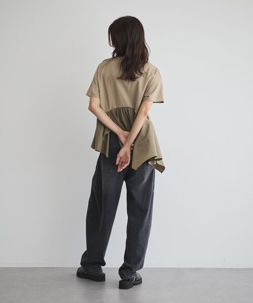 GARAGE OF GOOD CLOTHING（ガレージオブグッドクロージング）の「異素材MIXアシメドレーププルオーバー（Tシャツ/カットソー・レディース・カーキ/ブラック/ライトグレー・FREE）」の12枚目の写真