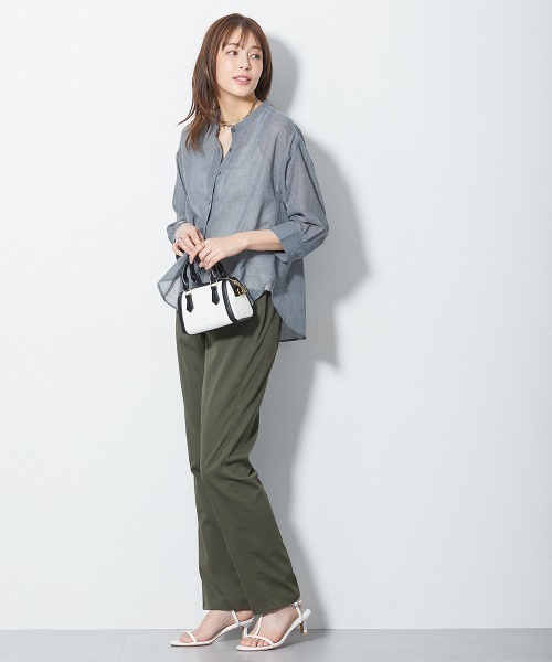 slattgir(スラットジール)の「高身長 TCガーゼ柔らかノーカラーシャツ(トールサイズ)(シャツ/ブラウス・レディース・ラベンダー/グレー/ブルー・4L~5L/LL~3L/M~L)」の4枚目の写真
