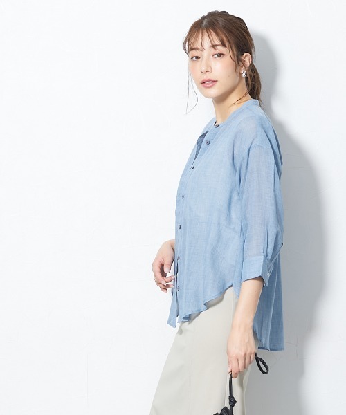 slattgir(スラットジール)の「高身長 TCガーゼ柔らかノーカラーシャツ(トールサイズ)(シャツ/ブラウス・レディース・ラベンダー/グレー/ブルー・4L~5L/LL~3L/M~L)」の10枚目の写真