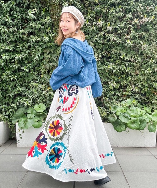 チャイハネ（チャイハネ）の「【チャイハネ】シフレーフード付きカーディガン（カーディガン/ボレロ・レディース・ブルー/オレンジ/ホワイト・FREE）」の8枚目の写真