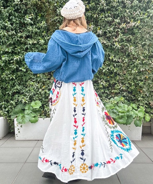 チャイハネ（チャイハネ）の「【チャイハネ】シフレーフード付きカーディガン（カーディガン/ボレロ・レディース・ブルー/オレンジ/ホワイト・FREE）」の9枚目の写真