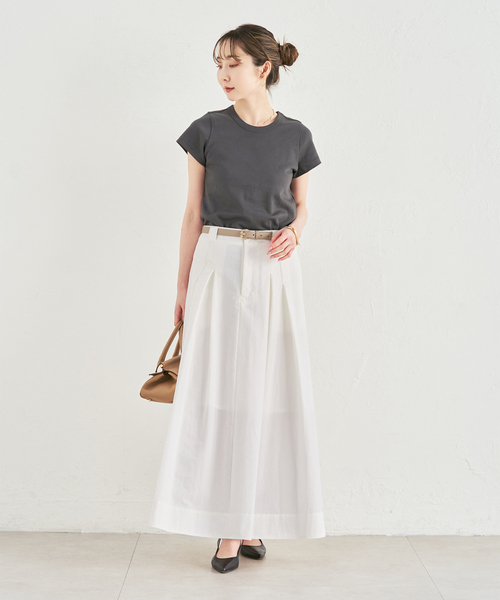 Noble(ノーブル)の「《追加・WEB限定カラー》スビンコットンスムースコンパクトTシャツ(Tシャツ/カットソー・レディース・ピンク/ホワイト/チャコールグレー/イエロー・FREE)」の13枚目の写真