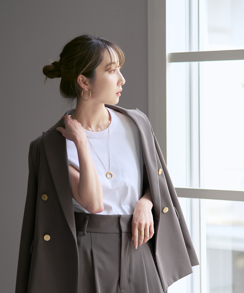 Noble(ノーブル)の「《追加・WEB限定カラー》スビンコットンスムースコンパクトTシャツ(Tシャツ/カットソー・レディース・ピンク/ホワイト/チャコールグレー/イエロー・FREE)」の16枚目の写真