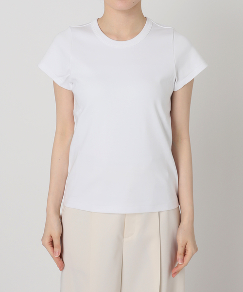 Noble（ノーブル）の「《追加・WEB限定カラー》スビンコットンスムースコンパクトTシャツ（Tシャツ/カットソー・レディース・ピンク/ホワイト/チャコールグレー/イエロー/モスグリーン・FREE）」の7枚目の写真
