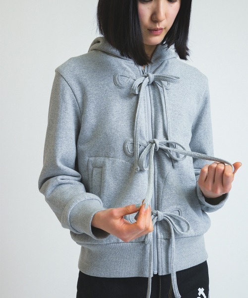 soduk（スドーク）の「【soduk】26SS新作 ribbon zip hoodie / リボンジップフーディー（スウェット・レディース・グレー・ONE SIZE）」の2枚目の写真