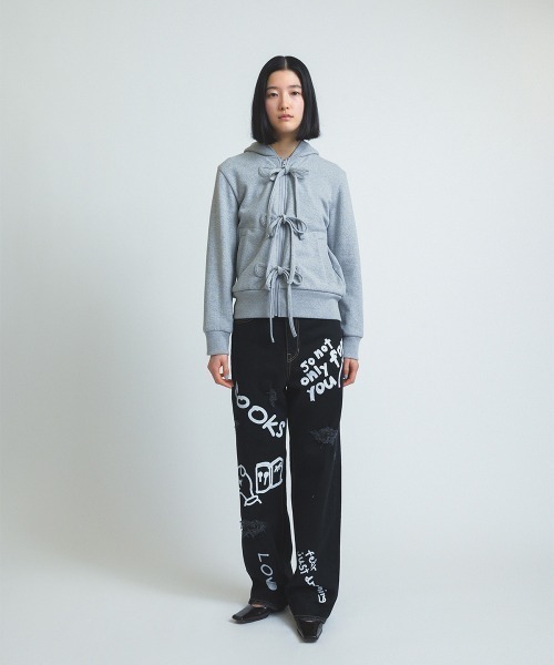soduk（スドーク）の「【soduk】26SS新作 ribbon zip hoodie / リボンジップフーディー（スウェット・レディース・グレー・ONE SIZE）」の3枚目の写真