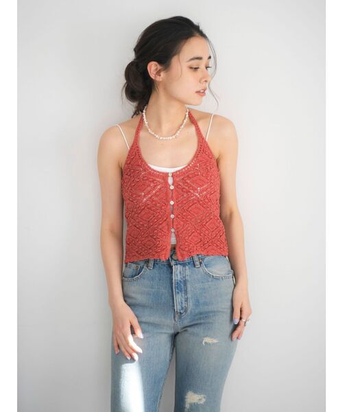 Ungrid(アングリッド)の「ホルターネックニットキャミソール(キャミソール・レディース・オレンジ/グリーン/オフホワイト・FREE)」の3枚目の写真