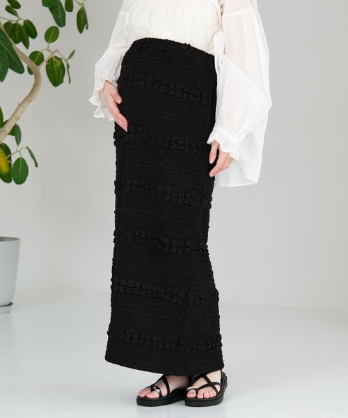 LEPSIM（レプシィム）の「【産前・産後対応】マタニティ／ジャガードナロースカート2　670078（マタニティウェア/グッズ・レディース・ブラック/ナチュラル・FREE）」の2枚目の写真