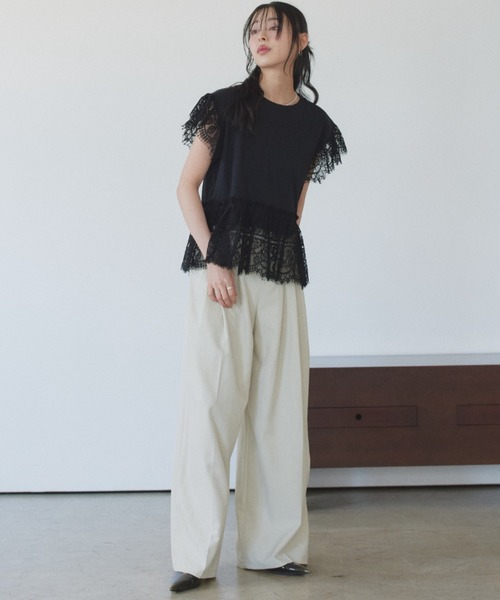 TREOVER（トレオーバー）の「着映えるレースデザインが大人可愛いヘムスリーブレースデザイントップス（Tシャツ/カットソー・レディース・オフホワイト/ブラック・FREE）」の12枚目の写真