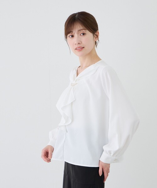 Jayro（ジャイロ）の「チェーン付きボウタイブラウス（シャツ/ブラウス・レディース・ホワイト/ホワイト系その他/ライトグリーン/ブルー/ネイビー・M）」の22枚目の写真