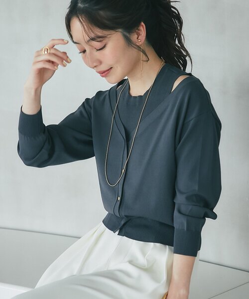 La boutique BonBon(ラブティックボンボン)の「【接触冷感】クールタッチUV重ね着カーディガン風ニット(ニット/セーター・レディース・チャコールグレー/ホワイト/ピンク・FREE)」の2枚目の写真