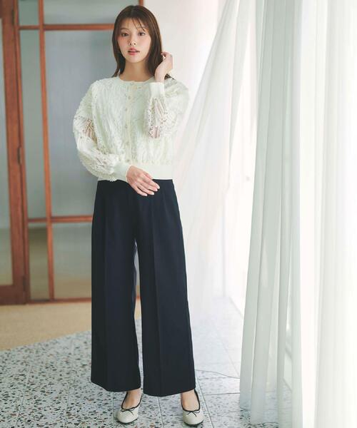 index(インデックス)の「ストレッチ2タックワイドパンツ/セットアップ対応可【洗濯機OK/接触冷感/吸水速乾/防シワ】(その他パンツ・レディース・ネイビー/オレンジ系4/ナチュラル/グレー・40/38/36/42)」の5枚目の写真