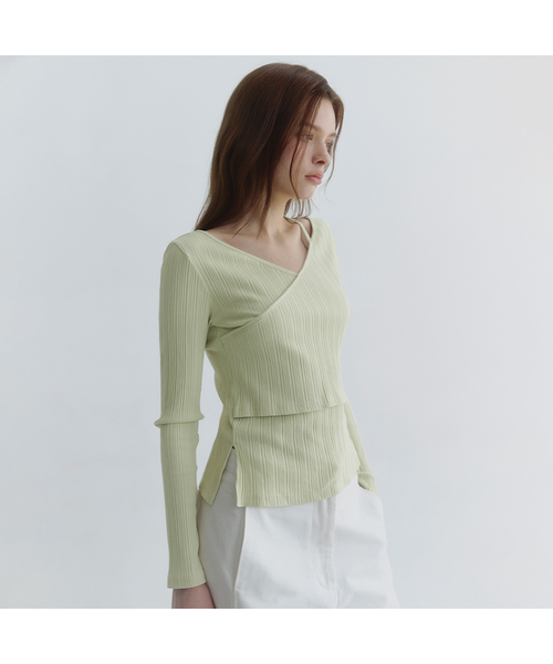 MICANE(ミケーネ)の「アルビンVラップT(Tシャツ/カットソー・レディース・ライトグリーン/クリーム/チャコール・X-LARGE/SMALL/MEDIUM/LARGE)」の3枚目の写真
