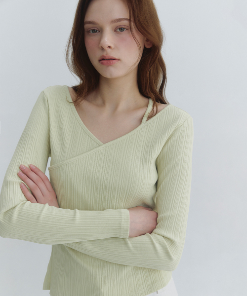 MICANE(ミケーネ)の「アルビンVラップT(Tシャツ/カットソー・レディース・ライトグリーン/クリーム/チャコール・X-LARGE/SMALL/MEDIUM/LARGE)」の4枚目の写真
