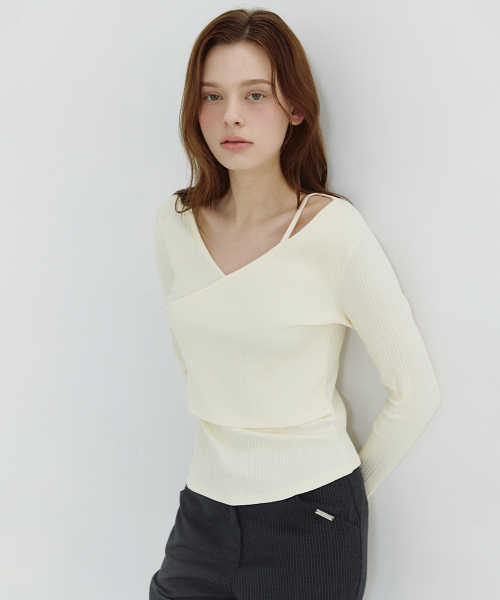 MICANE(ミケーネ)の「アルビンVラップT(Tシャツ/カットソー・レディース・ライトグリーン/クリーム/チャコール・X-LARGE/SMALL/MEDIUM/LARGE)」の7枚目の写真