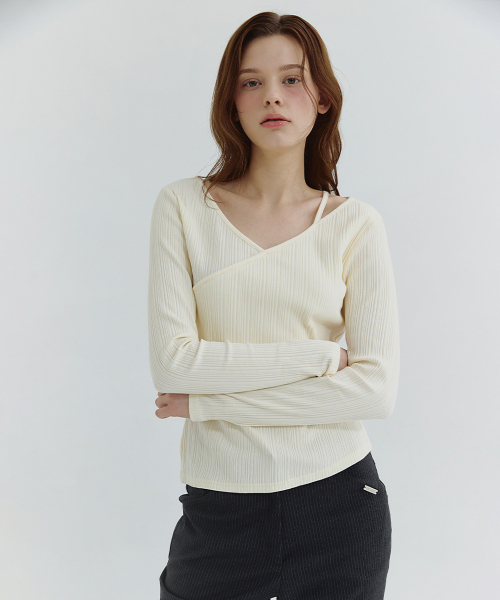 MICANE(ミケーネ)の「アルビンVラップT(Tシャツ/カットソー・レディース・ライトグリーン/クリーム/チャコール・X-LARGE/SMALL/MEDIUM/LARGE)」の8枚目の写真