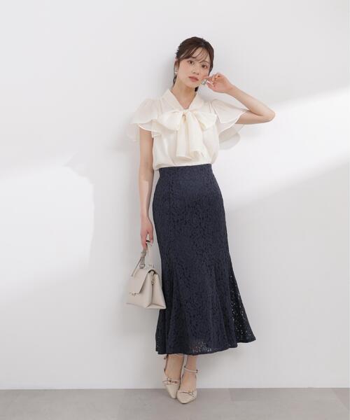 PROPORTION BODY DRESSING（プロポーションボディドレッシング）の「チューリップ袖リボンブラウス / 1216110411（シャツ/ブラウス・レディース・ブルー/オフホワイト・MEDIUM/SMALL）」の4枚目の写真