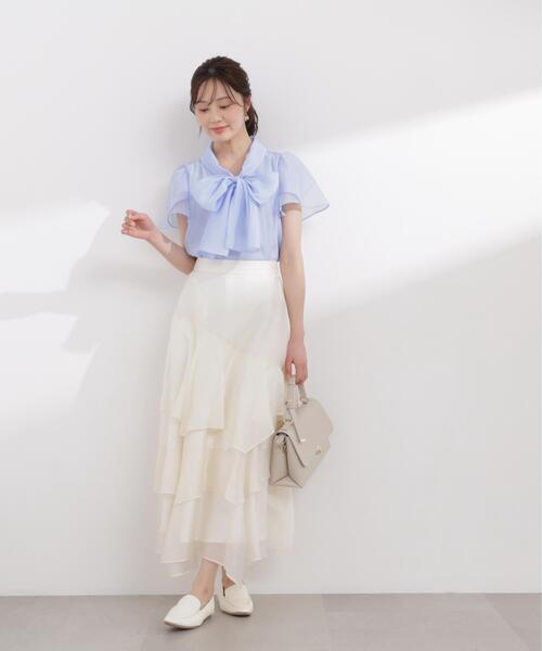 PROPORTION BODY DRESSING（プロポーションボディドレッシング）の「チューリップ袖リボンブラウス / 1216110411（シャツ/ブラウス・レディース・ブルー/オフホワイト・MEDIUM/SMALL）」の12枚目の写真