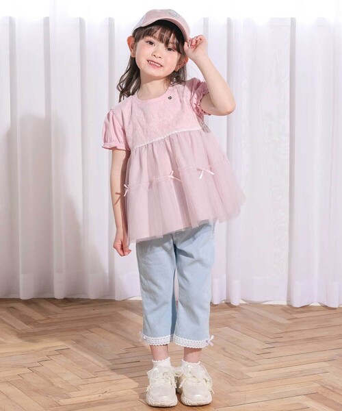 SLAP SLIP(スラップスリップ)の「裾レースウエストフリル7分丈デニムニットパンツ(80~130cm)(その他パンツ・キッズ・ブルー/ネイビー・120cm/130cm/80cm/110cm/90cm/100cm)」の5枚目の写真