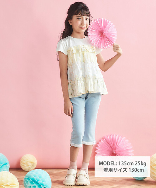 SLAP SLIP(スラップスリップ)の「裾レースウエストフリル7分丈デニムニットパンツ(80~130cm)(その他パンツ・キッズ・ブルー/ネイビー・120cm/130cm/80cm/110cm/90cm/100cm)」の6枚目の写真