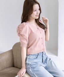 CLEAR BASIC | パワショル半袖ニットカーディガン[骨格ウェーブ オフィスカジュアル フェミニン 上品](カーディガン/ボレロ)