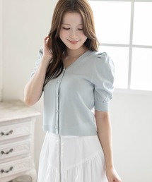 CLEAR BASIC | パワショル半袖ニットカーディガン[骨格ウェーブ オフィスカジュアル フェミニン 上品](カーディガン/ボレロ)