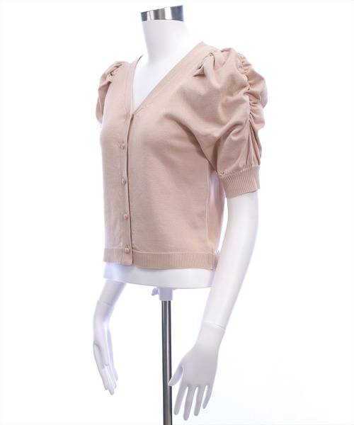 CLEAR BASIC（クリアベーシック）の「パワショル半袖ニットカーディガン[骨格ウェーブ オフィスカジュアル フェミニン 上品]（カーディガン/ボレロ・レディース・アイボリー/ブルーグレー/ピンクベージュ・F）」の7枚目の写真