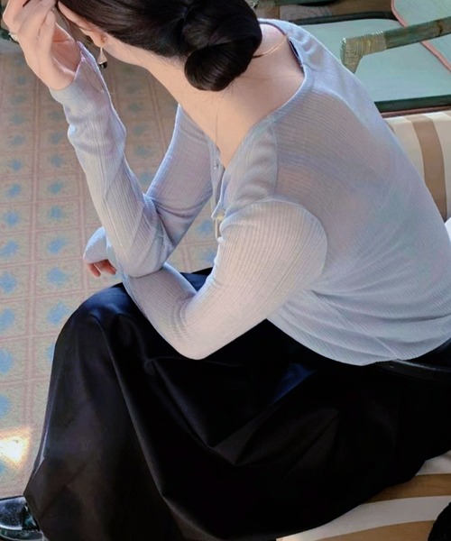 Doula Doula（ドゥーラドゥーラ）の「シアーヘンリーネックトップス&キャミソール 2点セット（Tシャツ/カットソー・レディース・ブラック/グレー/ライトイエロー/ブルー・FREE）」の6枚目の写真