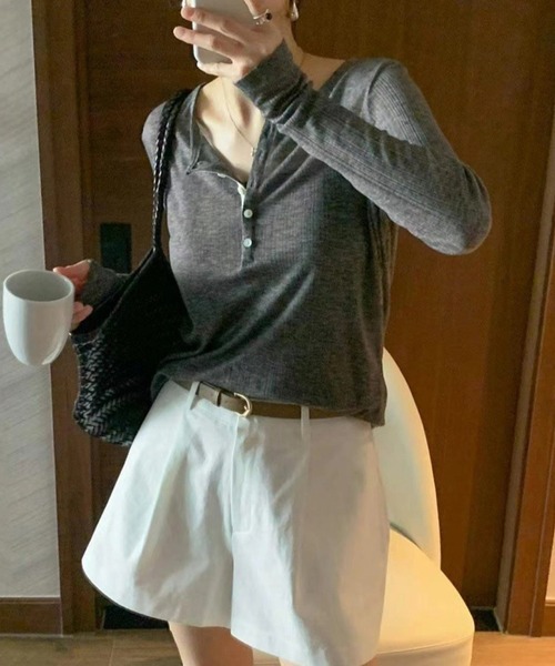 Doula Doula（ドゥーラドゥーラ）の「シアーヘンリーネックトップス&キャミソール 2点セット（Tシャツ/カットソー・レディース・ブラック/グレー/ライトイエロー/ブルー・FREE）」の20枚目の写真