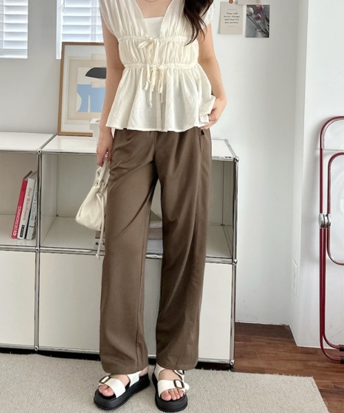 umune(ウムネ)の「カーブパンツ ワイドパンツ イージーパンツ ウエストゴム 落ち感 ルーズ シルエット 体型カバー カジュアル ボトムス 秋 冬(その他パンツ・レディース・ブラウン/グレー/アイボリー・S/M)」の3枚目の写真