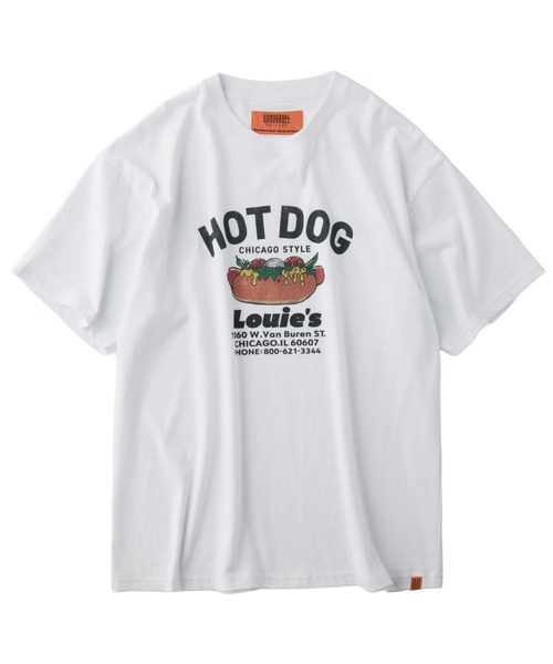 UNIVERSAL OVERALL(ユニバーサルオーバーオール)の「UNIVERSAL OVERALL / HotDog S/S TEE / ホットドッグプリント半袖Tシャツ(Tシャツ/カットソー・メンズ・オートミール/ミント/グレイッシュブルー/ネイビー/ホワイト・S/M/XL/L)」の18枚目の写真