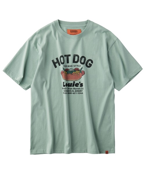 UNIVERSAL OVERALL(ユニバーサルオーバーオール)の「UNIVERSAL OVERALL / HotDog S/S TEE / ホットドッグプリント半袖Tシャツ(Tシャツ/カットソー・メンズ・オートミール/ミント/グレイッシュブルー/ネイビー/ホワイト・S/M/XL/L)」の20枚目の写真