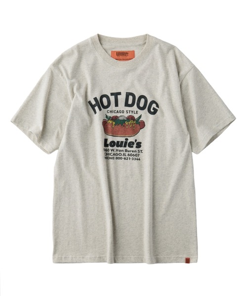 UNIVERSAL OVERALL(ユニバーサルオーバーオール)の「UNIVERSAL OVERALL / HotDog S/S TEE / ホットドッグプリント半袖Tシャツ(Tシャツ/カットソー・メンズ・オートミール/ミント/グレイッシュブルー/ネイビー/ホワイト・S/M/XL/L)」の19枚目の写真