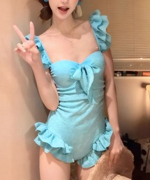 セール】花柄 ホルターネック フリル ティアード ワンピース 水着
