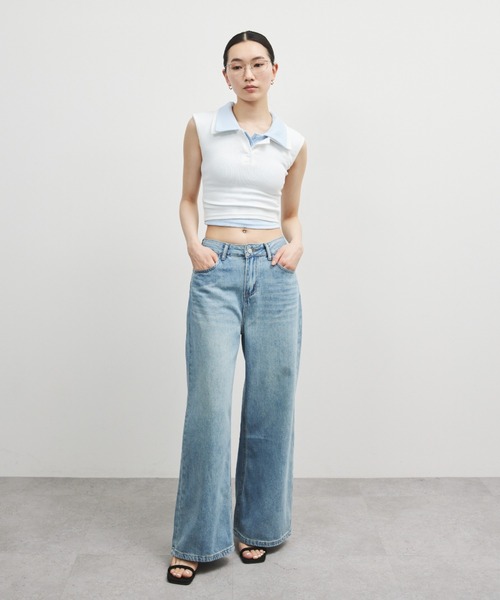ELTONE（エルトーン）の「ワイドストレートデニムパンツ（デニムパンツ・レディース・ブルー/ブラック・SMALL/MEDIUM）」の5枚目の写真