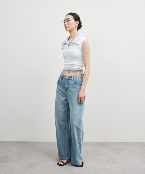 ELTONE（エルトーン）の「ワイドストレートデニムパンツ（デニムパンツ・レディース・ブルー/ブラック・SMALL/MEDIUM）」の6枚目の写真