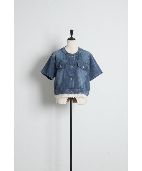 tocco closet(トッコ クローゼット)の「【ZOZO限定】リボンレースヘム半袖デニムジャケット(デニムジャケット・レディース・ブルー/ライトブルー・M)」の15枚目の写真
