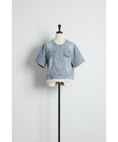 tocco closet(トッコ クローゼット)の「【ZOZO限定】リボンレースヘム半袖デニムジャケット(デニムジャケット・レディース・ブルー/ライトブルー・M)」の16枚目の写真