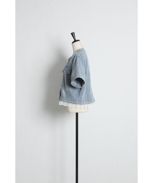 tocco closet(トッコ クローゼット)の「【ZOZO限定】リボンレースヘム半袖デニムジャケット(デニムジャケット・レディース・ブルー/ライトブルー・M)」の17枚目の写真