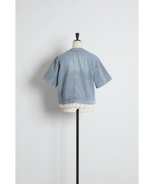 tocco closet(トッコ クローゼット)の「【ZOZO限定】リボンレースヘム半袖デニムジャケット(デニムジャケット・レディース・ブルー/ライトブルー・M)」の18枚目の写真