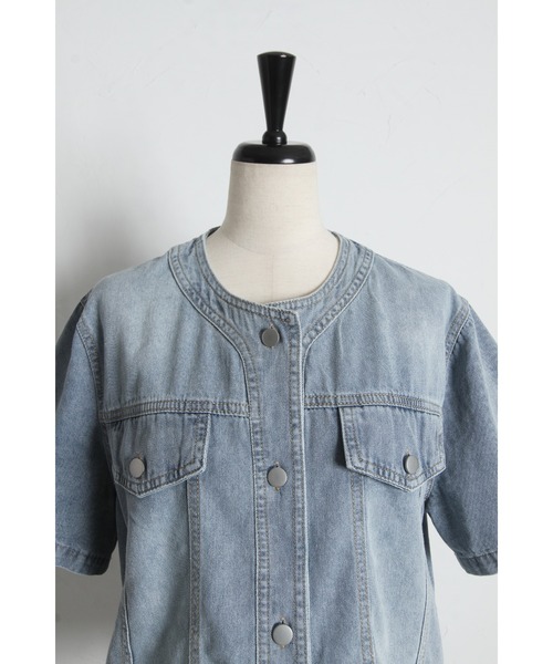 tocco closet(トッコ クローゼット)の「【ZOZO限定】リボンレースヘム半袖デニムジャケット(デニムジャケット・レディース・ブルー/ライトブルー・M)」の19枚目の写真