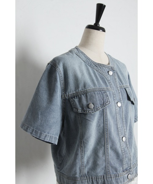 tocco closet(トッコ クローゼット)の「【ZOZO限定】リボンレースヘム半袖デニムジャケット(デニムジャケット・レディース・ブルー/ライトブルー・M)」の20枚目の写真