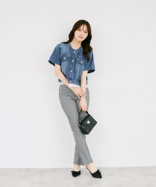 tocco closet(トッコ クローゼット)の「【ZOZO限定】リボンレースヘム半袖デニムジャケット(デニムジャケット・レディース・ブルー/ライトブルー・M)」の9枚目の写真