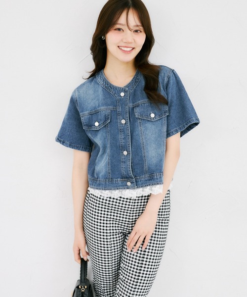 tocco closet(トッコ クローゼット)の「【ZOZO限定】リボンレースヘム半袖デニムジャケット(デニムジャケット・レディース・ブルー/ライトブルー・M)」の11枚目の写真