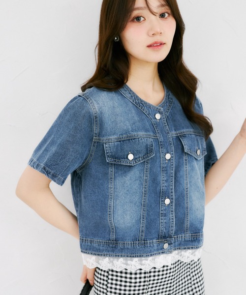 tocco closet(トッコ クローゼット)の「【ZOZO限定】リボンレースヘム半袖デニムジャケット(デニムジャケット・レディース・ブルー/ライトブルー・M)」の12枚目の写真