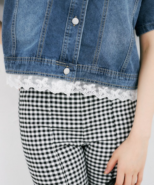 tocco closet(トッコ クローゼット)の「【ZOZO限定】リボンレースヘム半袖デニムジャケット(デニムジャケット・レディース・ブルー/ライトブルー・M)」の13枚目の写真