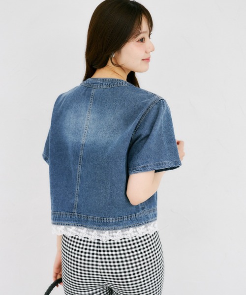 tocco closet(トッコ クローゼット)の「【ZOZO限定】リボンレースヘム半袖デニムジャケット(デニムジャケット・レディース・ブルー/ライトブルー・M)」の14枚目の写真